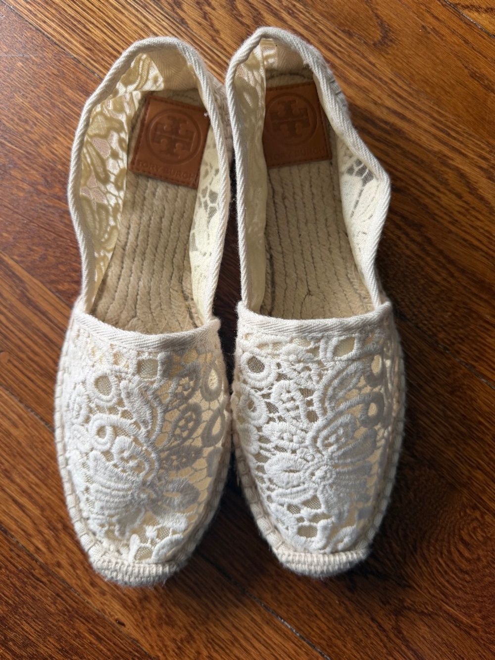 Tory Burch Ivory Cream Lace Abbe Espadrille flat size 9